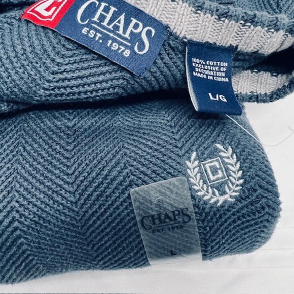 New-Vintage  Chaps Sweater Mens Cotton Knit Pullover Crew Neck Blue Logo  L (30) - Picture 6 of 7